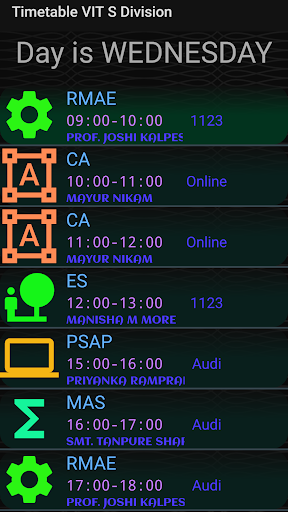 Android application Timetable - VIT Pune screenshort