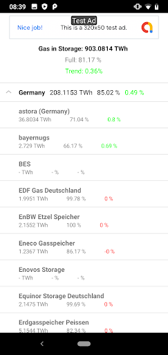 Gas Storage Information Screen 2