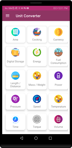 Android application Unit Converter screenshort