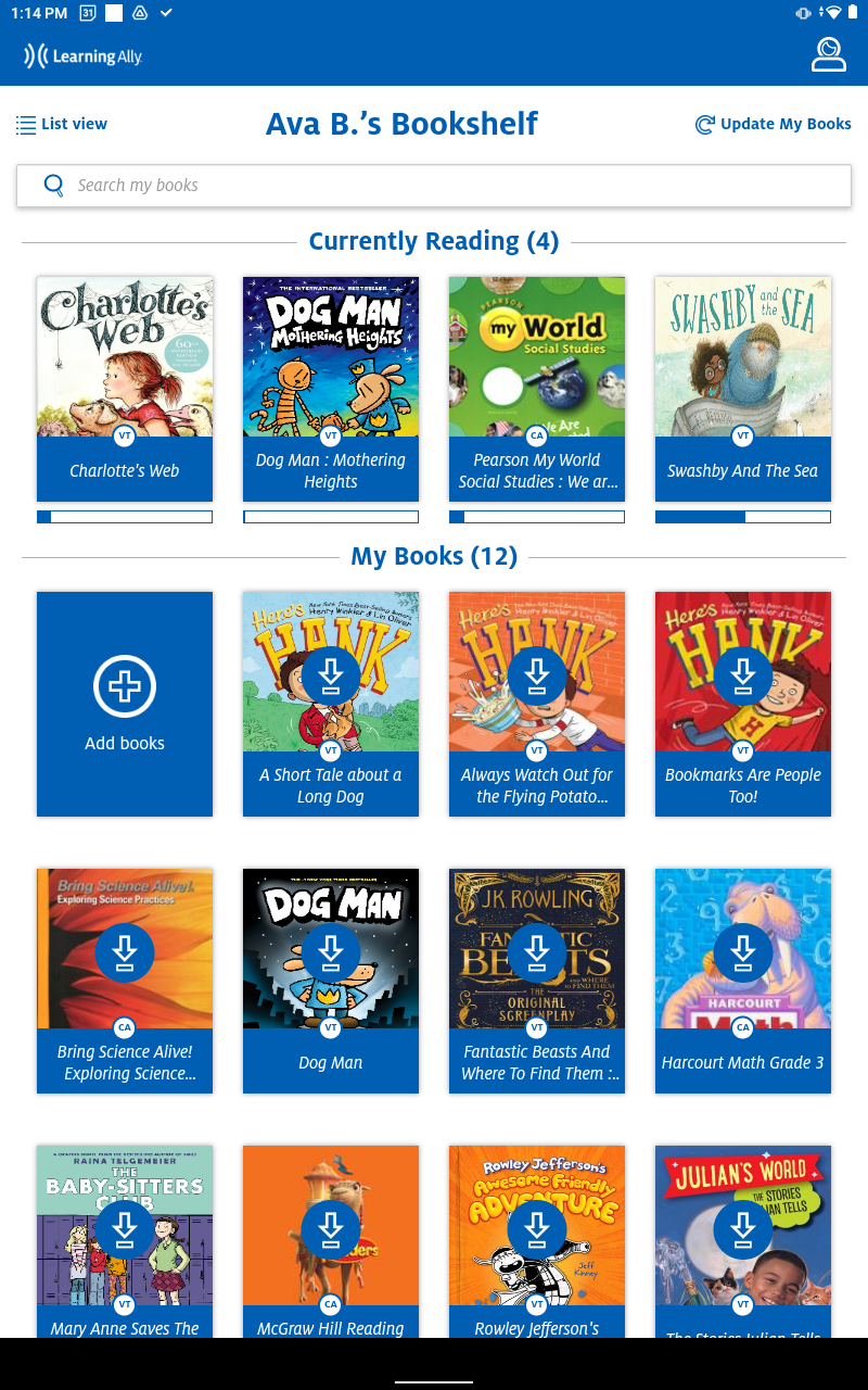Learning Ally Audiobooks Screen 2