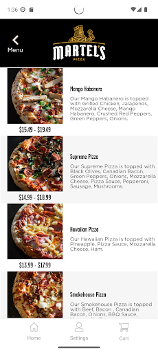 Screenshot of Martel’s Pizza