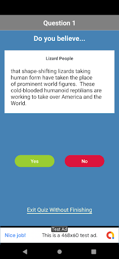 Android application Conspiracy Theory Quiz screenshort