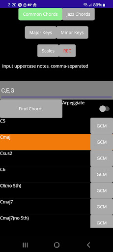 Android application ChordFind screenshort