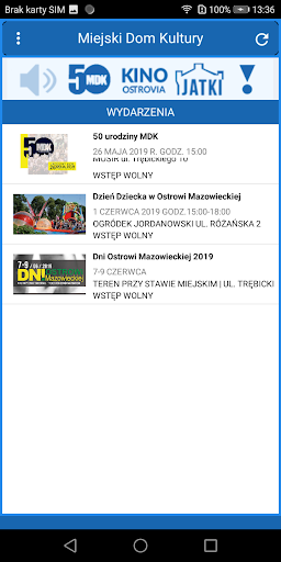 Android application MDK Ostrów Mazowiecka screenshort