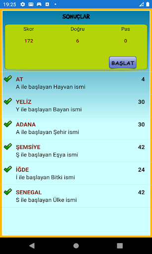 İsim Şehir Bitki Hayvan Screen 3