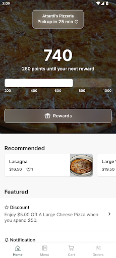 Android application Attardis Pizzeria screenshort