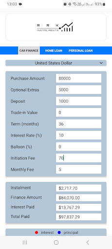 Android application Instalment Calculator screenshort