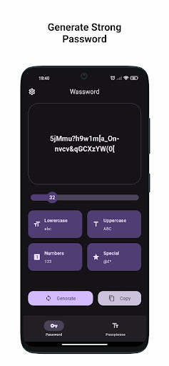Wassword - Password Generator Screen 2