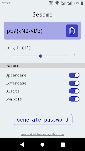 Sesame Password Generator Screen 2