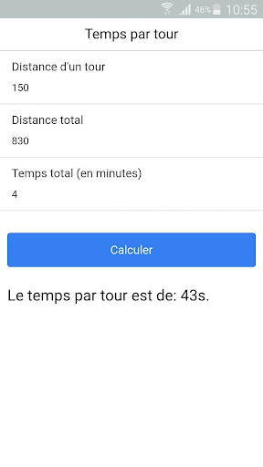 Android application Temps par tour screenshort