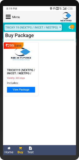 NEXTPRO APP for NEXTPG/INICET Screen 3