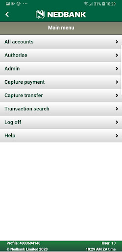 Screenshot of Nedbank AppSuite