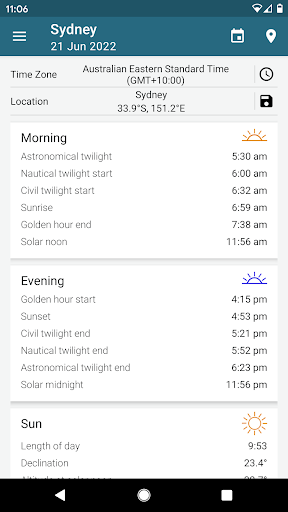 Sun Position, Sunrise & Sunset Screen 3