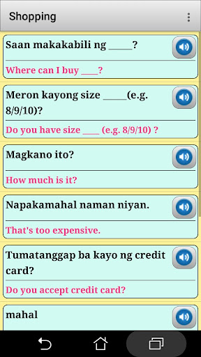 Android application Filipino phrasebook and phrase screenshort