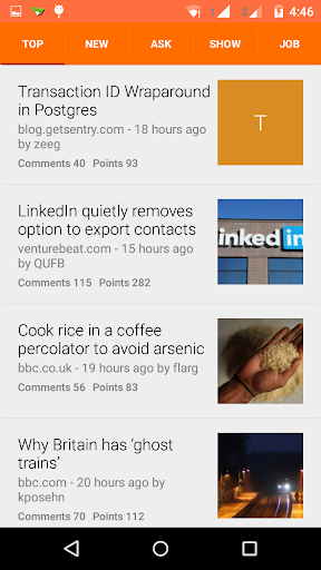 Android application Dimple for Hacker News screenshort