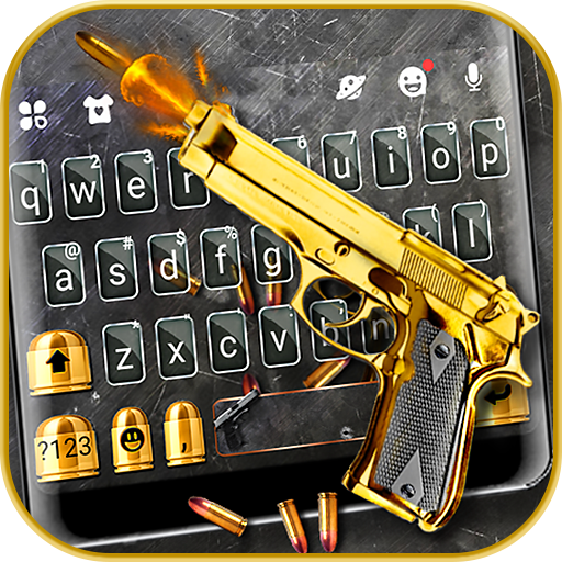 Golden Shooting Gun Keyboard T  Icon