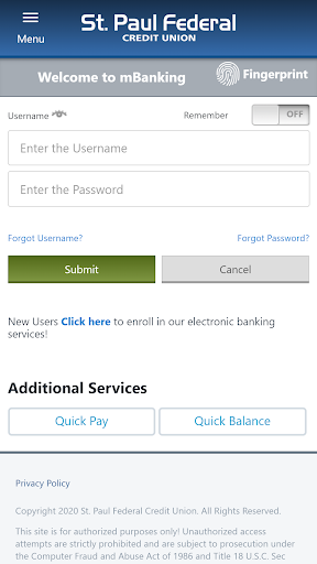 Android application St. Paul Federal CU mBanking screenshort