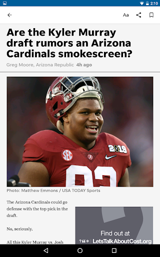 Screenshot of azcentral sports