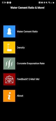Android application Water Cement Ratio and More! screenshort