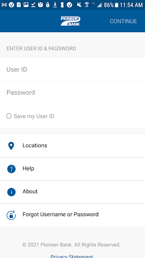 Android application Pioneer Bank Mobile App screenshort