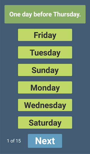 Learning the days of the week Screen 2