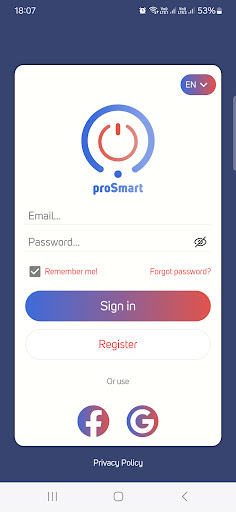 Android application proSmart screenshort
