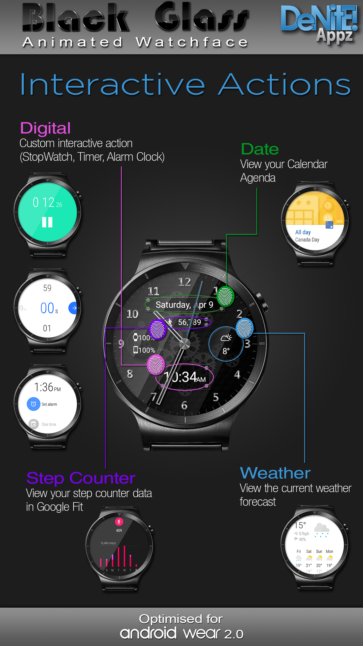 Android application Black Glass HD Watch Face screenshort