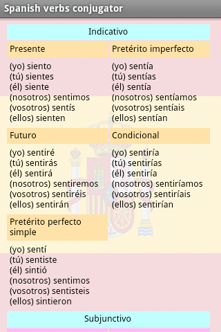 Spanish verbs conjugator Screen 2