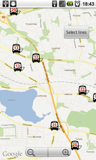 Android application Tampere Bus Radar screenshort
