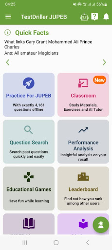 Android application TestDriller JUPEB screenshort