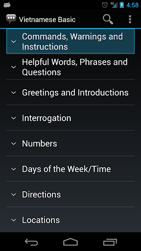 Android application Vietnamese Basic Phrases screenshort