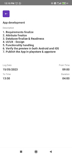 Android application Time Sheet screenshort