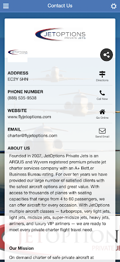 Android application JetOptions Private Jets screenshort
