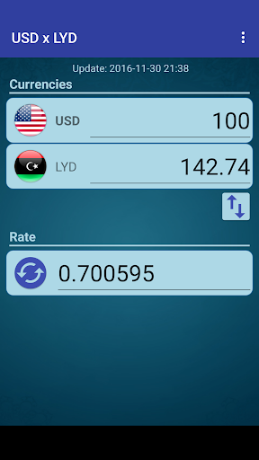 Android application US Dollar to Libyan Dinar screenshort