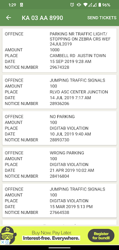 Traffic Bangalore: Check Fines Screen 3