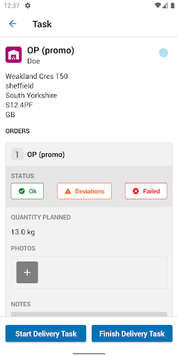 ORTEC Driver App Screen 2