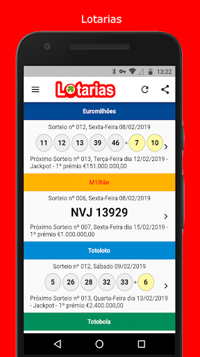 Android application Totoloto, Euromilhões Lotarias screenshort