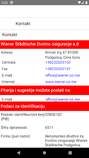 Android application Wiener Crna Gora screenshort