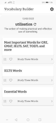 Android application English Vocabulary Learn, Test screenshort