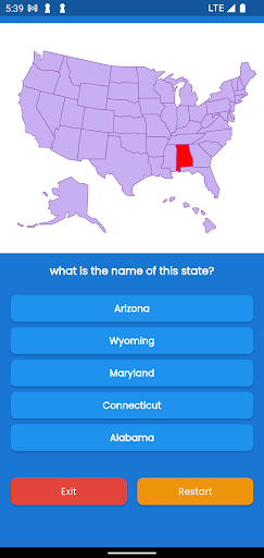 Android application US states Quiz screenshort