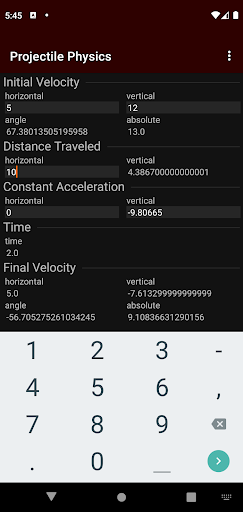 Android application Projectile Physics screenshort