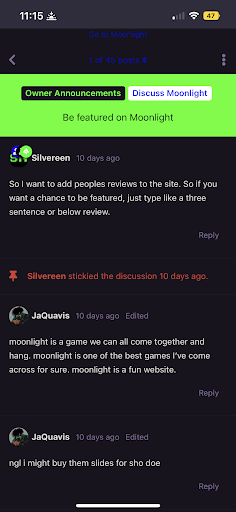 Moonlight Game Forums Screen 2