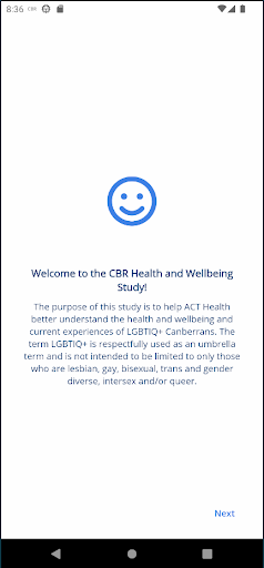 Android application CBR HEALTH STUDY screenshort