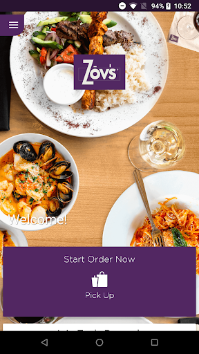 Android application Zov's Restaurant screenshort