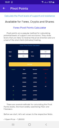 Pivot Points Calculator Screen 2