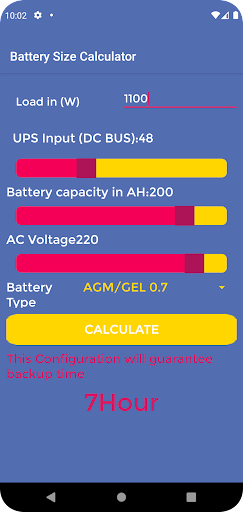 Android application Solar Batteries Backup Time screenshort