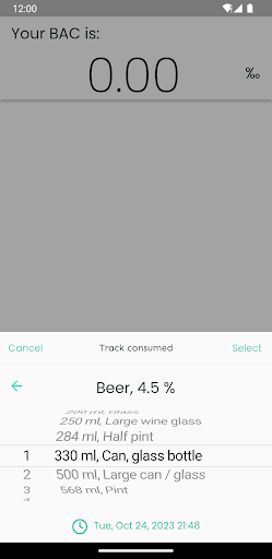 Calculate BAC Screen 3
