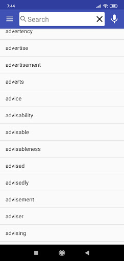 Android application Synonyms Antonyms screenshort