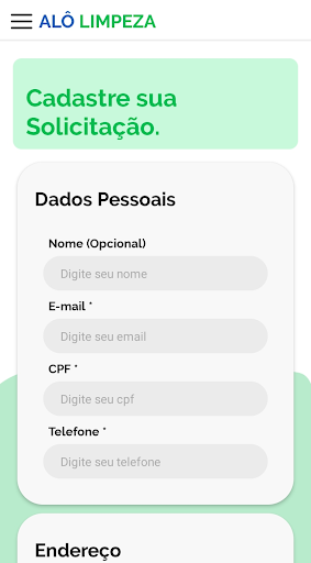 Android application Alô limpeza screenshort
