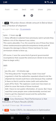 HN ( Hacker News ) Reader Screen 2